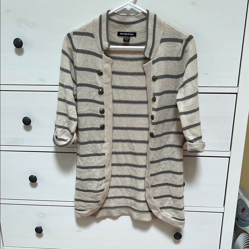 Love By Design Cream and Gray Cardigan Sweater